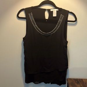 Black jeweled flowy top for work, holiday party, etc.